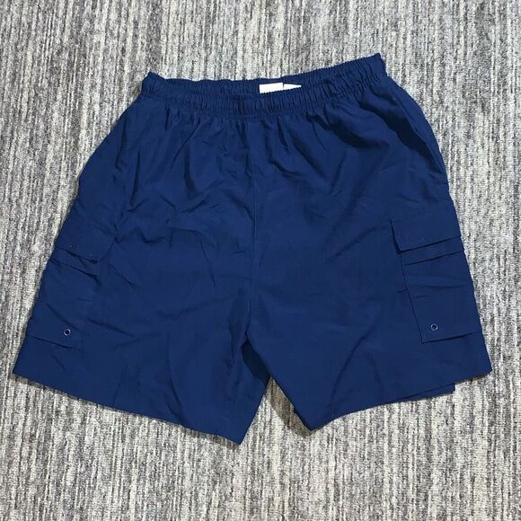Sand N Sun Mens Size Medium Swim Board Trunks‎ Shorts Navy Blue Lined Pull On - Picture 1 of 4